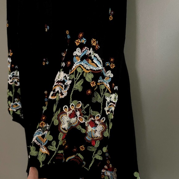 Free People Oxford Embroidered Mini Dress Black Sz Large Floral Embroidery Boho - Picture 10 of 15